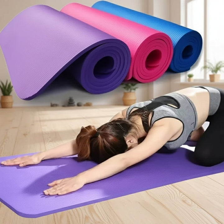 Dikke antislip yogamat voor oefeningen met draagband, geribbeld schuimrubber, fitness