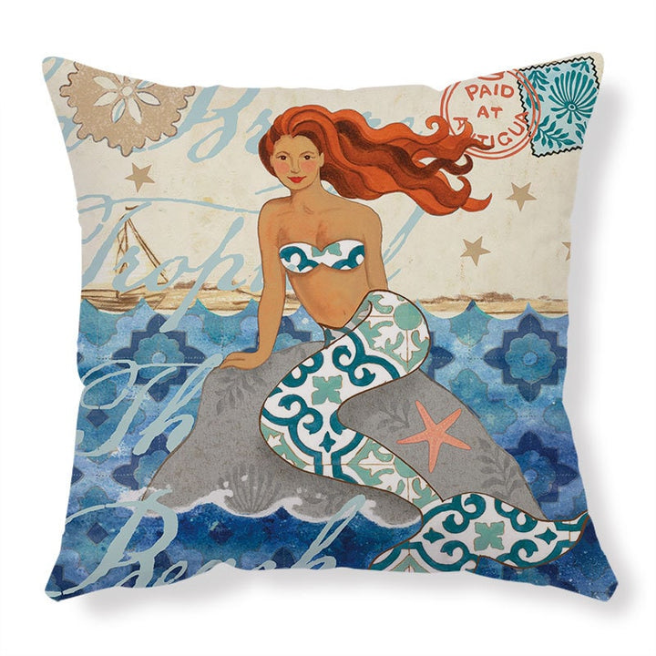 Sierkussenhoezen en bankkussens met decoratieve zeedierenprints, vierkant linnen, set van 4
