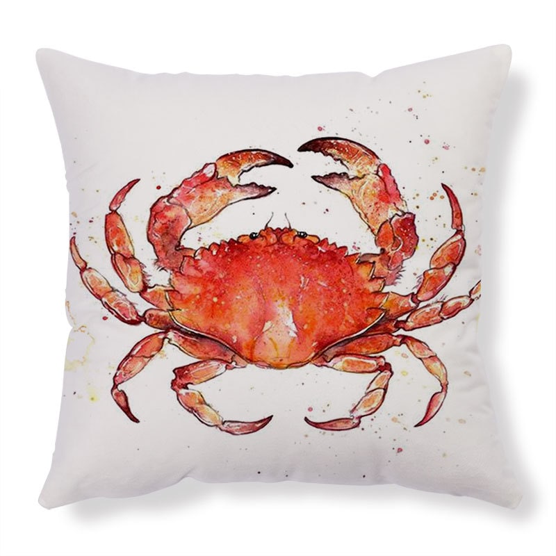 Sierkussenhoezen en bankkussens met decoratieve zeedierenprints, vierkant linnen, set van 4