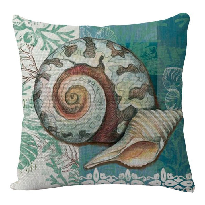 Sierkussenhoezen en bankkussens met decoratieve zeedierenprints, vierkant linnen, set van 4