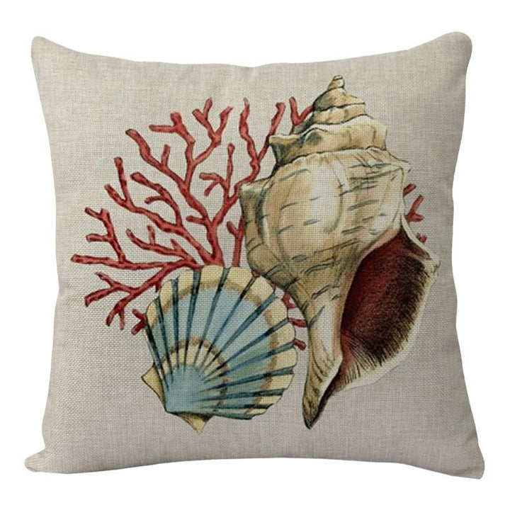 Sierkussenhoezen en bankkussens met decoratieve zeedierenprints, vierkant linnen, set van 4