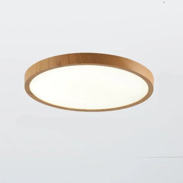 Ultradunne ronde plafondlamp van notenhout voor elegante, moderne ruimtes