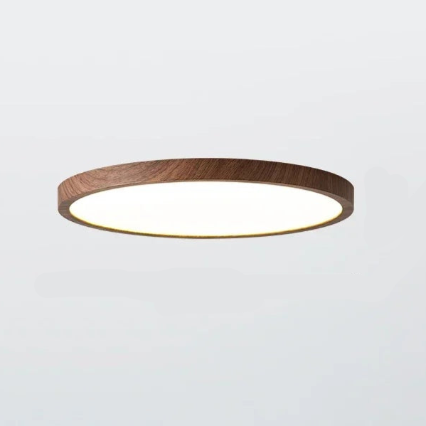 Ultradunne ronde plafondlamp van walnotenhout voor elegante, moderne ruimtes