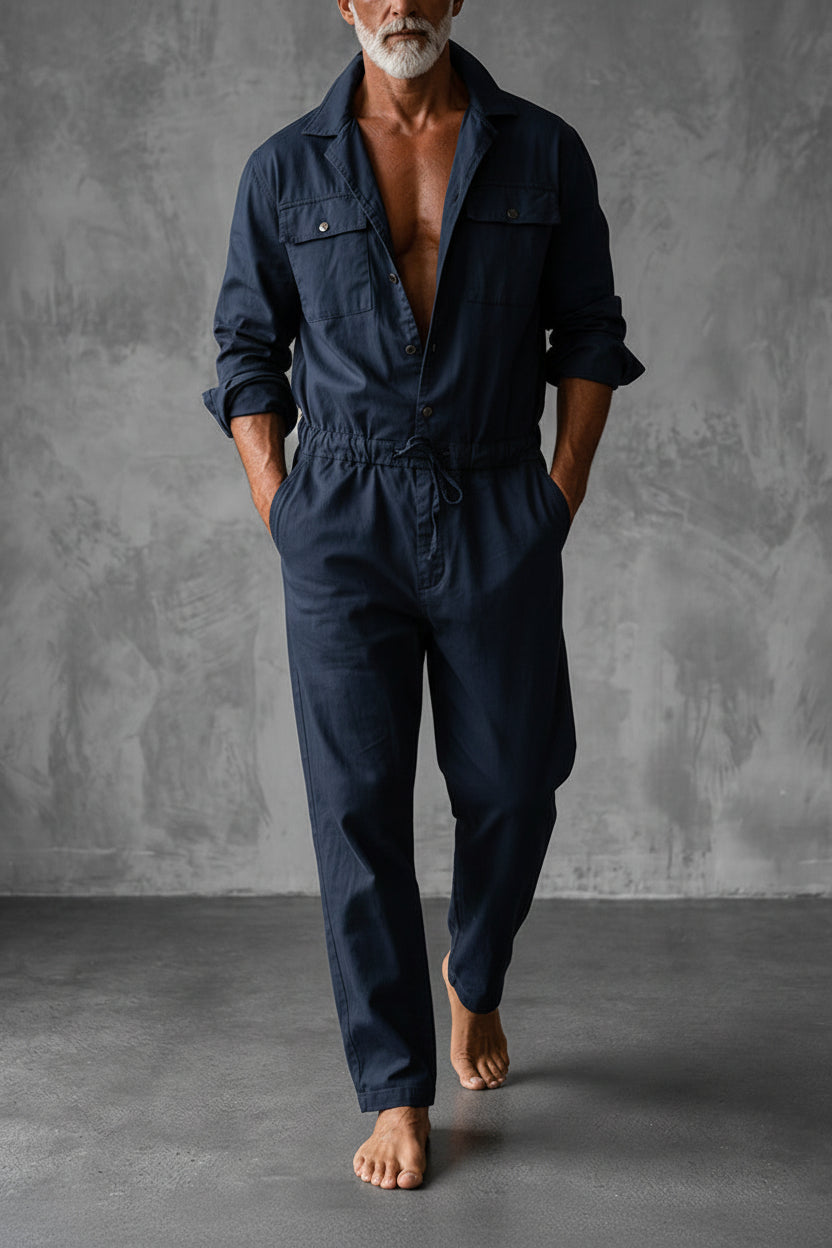 Heren jumpsuit met trekkoord in de taille en cargozakken