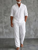 Tweedelige linnen set voor heren: henley-shirt en relaxte broek
