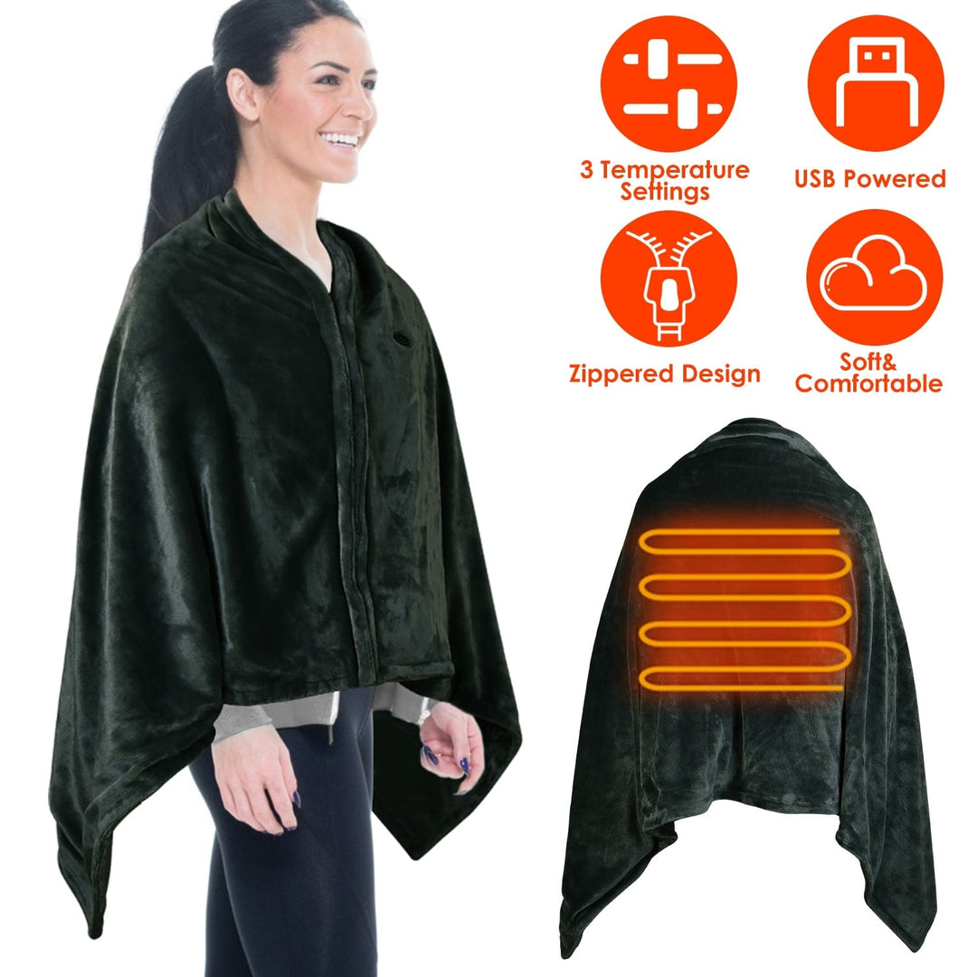 USB draagbare verwarmde deken met rits fleece plaid omslagdoek en elektrische sjaal 59x31in