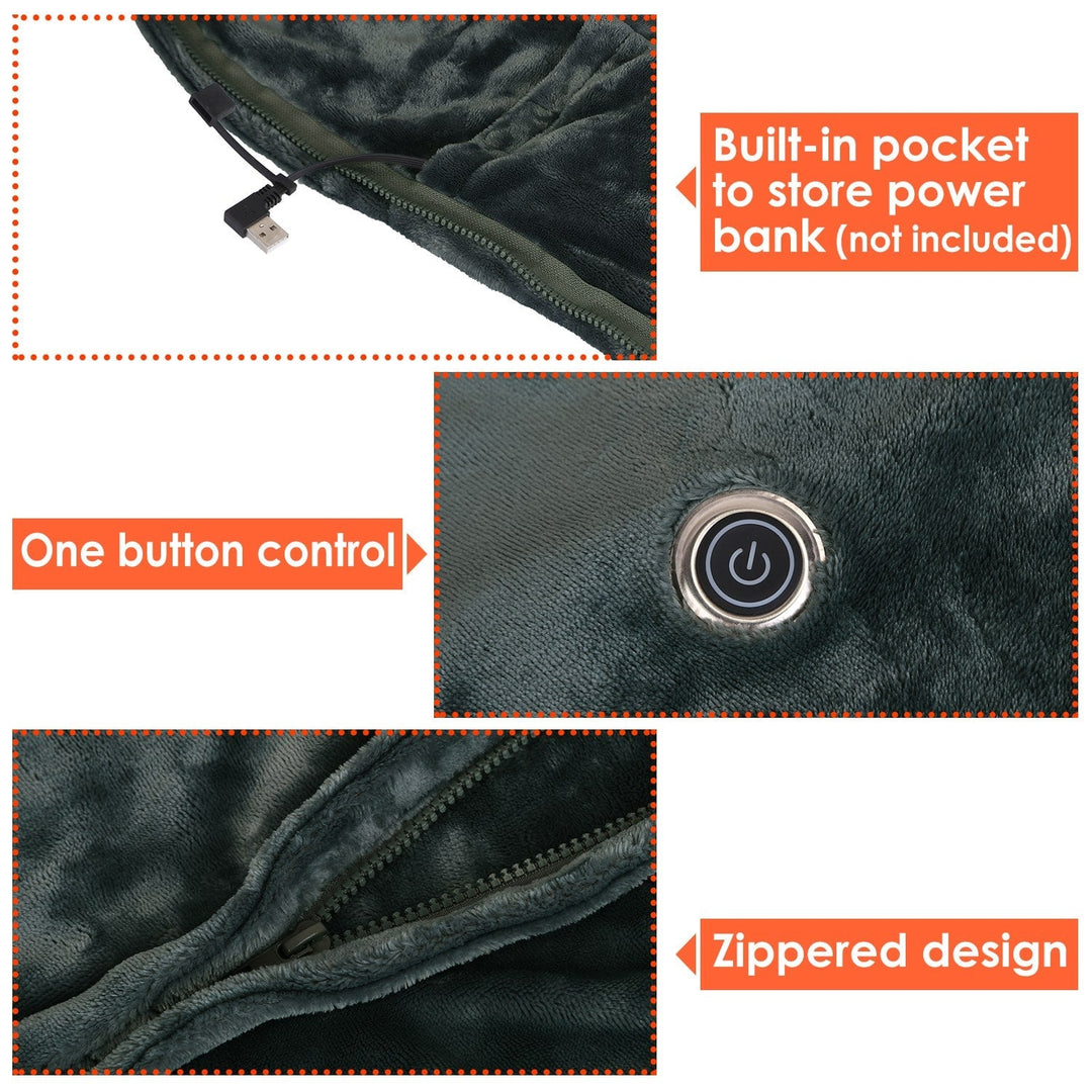 USB draagbare verwarmde deken met rits fleece plaid omslagdoek en elektrische sjaal 59x31in