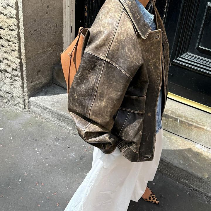 Dames Vintage Leren Jas in Retro-Stijl – Kayna