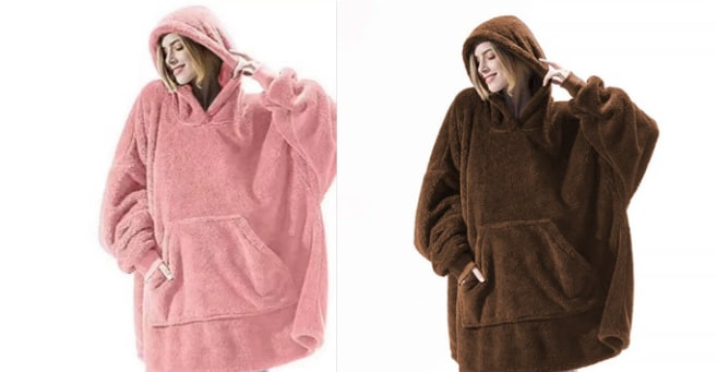 Draagbare dekenhoodie, oversized fleece met kangoeroezak
