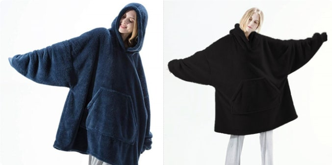Draagbare dekenhoodie, oversized fleece met kangoeroezak