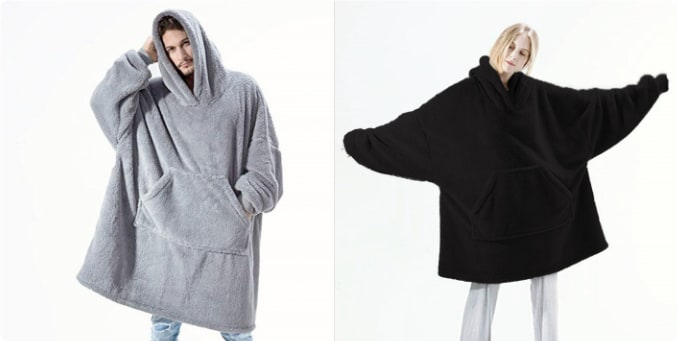 Draagbare dekenhoodie, oversized fleece met kangoeroezak