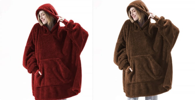Draagbare dekenhoodie, oversized fleece met kangoeroezak