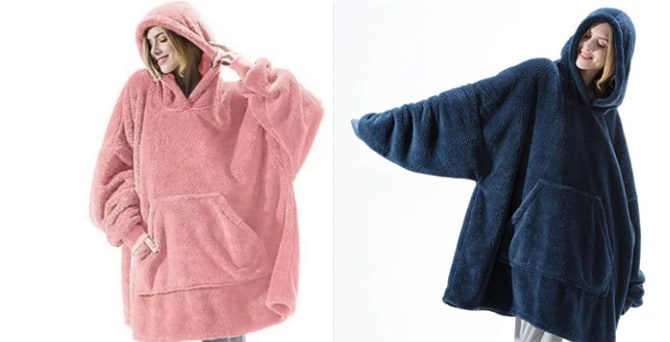Draagbare dekenhoodie, oversized fleece met kangoeroezak