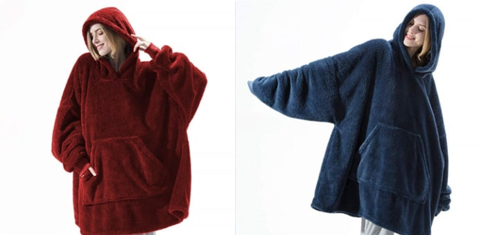 Draagbare dekenhoodie, oversized fleece met kangoeroezak