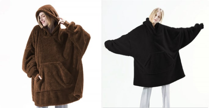 Draagbare dekenhoodie, oversized fleece met kangoeroezak