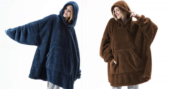 Draagbare dekenhoodie, oversized fleece met kangoeroezak