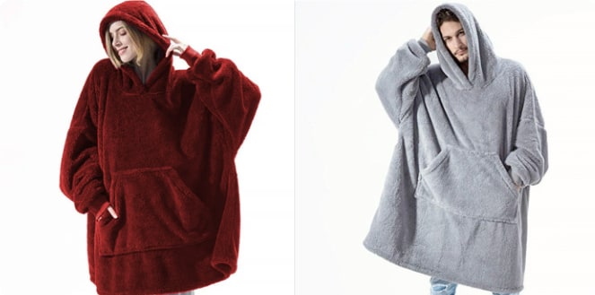 Draagbare dekenhoodie, oversized fleece met kangoeroezak