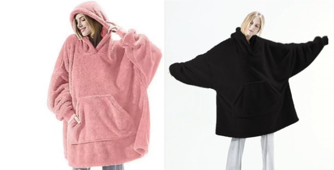 Draagbare dekenhoodie, oversized fleece met kangoeroezak
