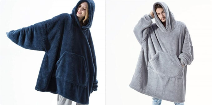 Draagbare dekenhoodie, oversized fleece met kangoeroezak