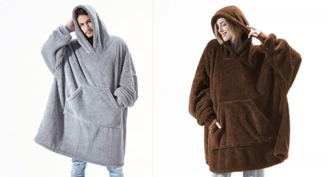 Draagbare dekenhoodie, oversized fleece met kangoeroezak