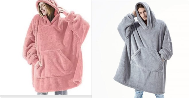 Draagbare dekenhoodie, oversized fleece met kangoeroezak
