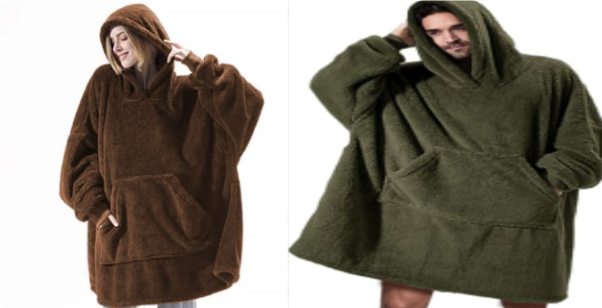 Draagbare dekenhoodie, oversized fleece met kangoeroezak