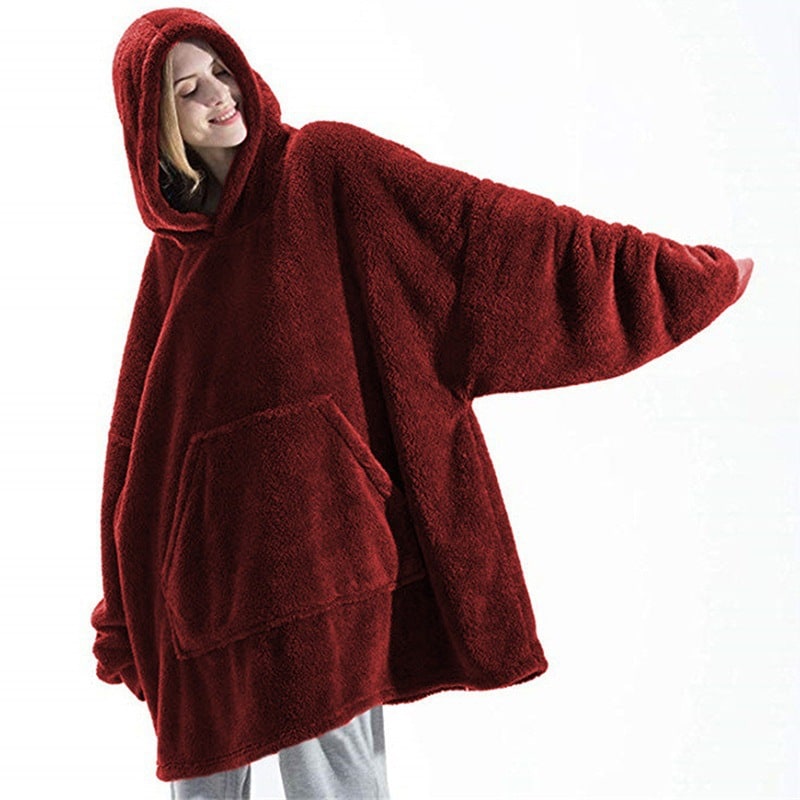 Draagbare dekenhoodie, oversized fleece met kangoeroezak