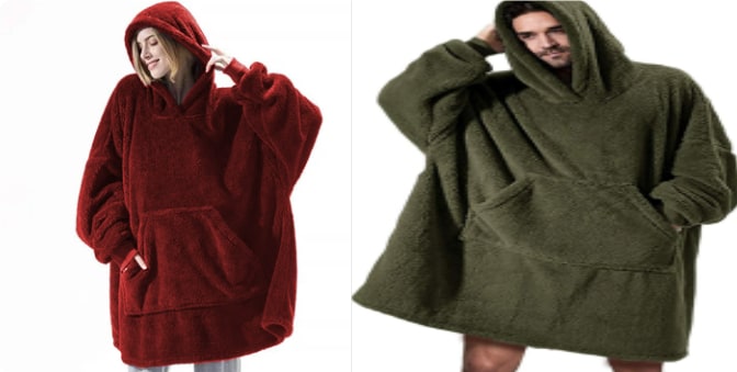 Draagbare dekenhoodie, oversized fleece met kangoeroezak