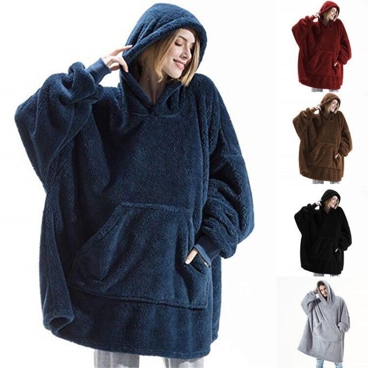 Draagbare dekenhoodie, oversized fleece met kangoeroezak