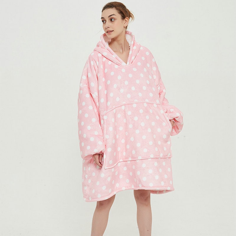 Draagbare dekenhoodie met sherpa voering, oversized fleece pullover
