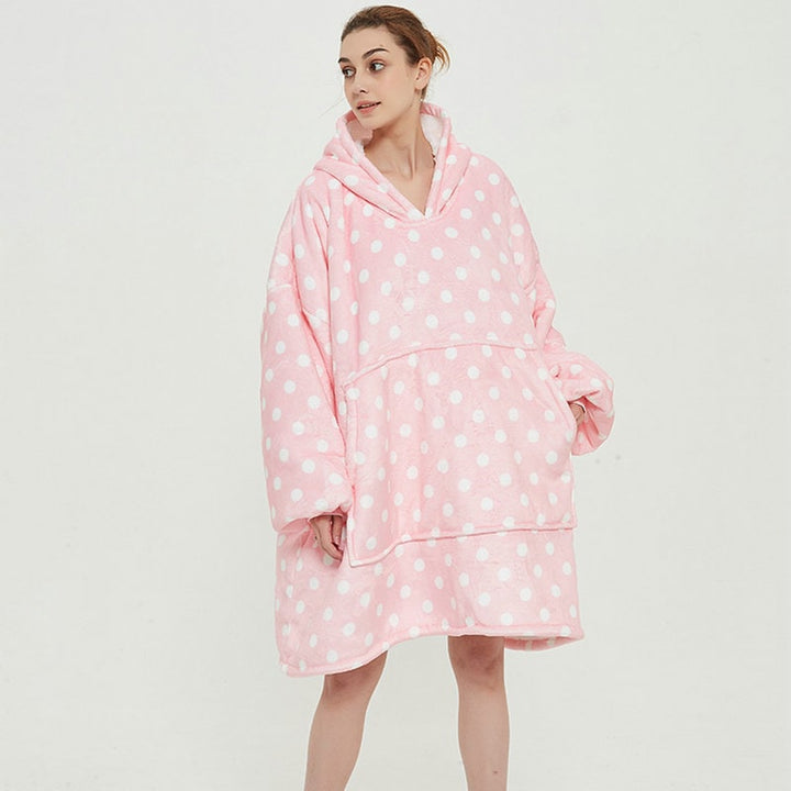 Draagbare dekenhoodie met sherpa voering, oversized fleece pullover