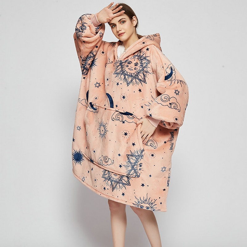 Draagbare dekenhoodie met sherpa voering, oversized fleece pullover