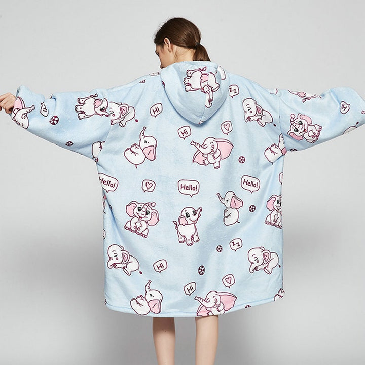 Draagbare dekenhoodie met sherpa voering, oversized fleece pullover