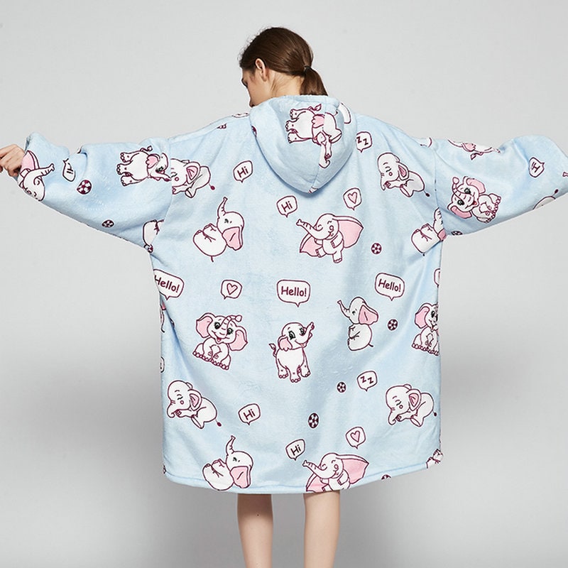 Draagbare dekenhoodie met sherpa voering, oversized fleece pullover
