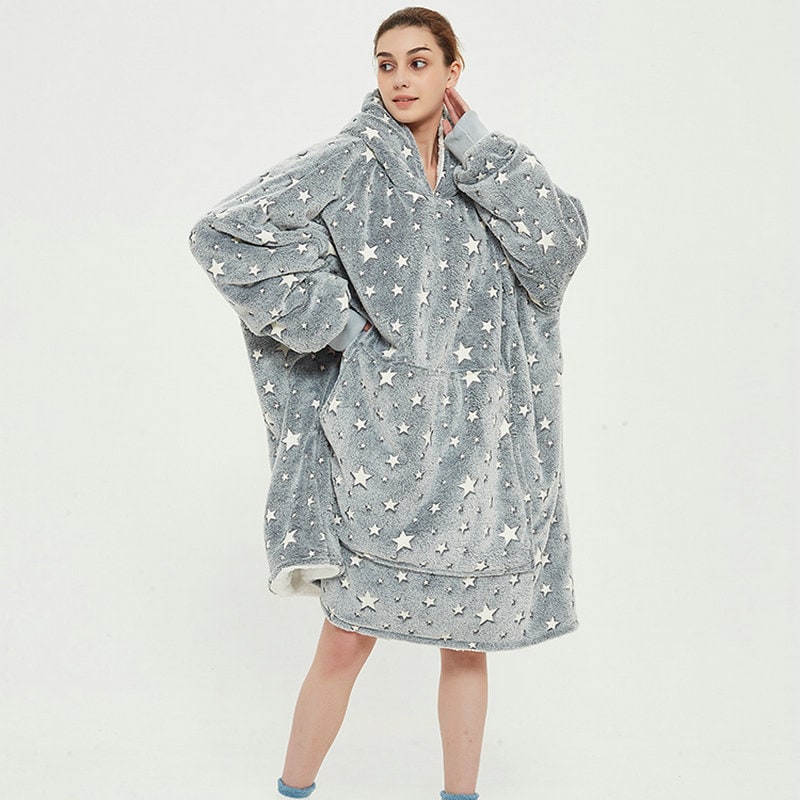 Draagbare dekenhoodie met sherpa voering, oversized fleece pullover