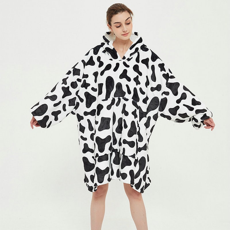 Draagbare dekenhoodie met sherpa voering, oversized fleece pullover