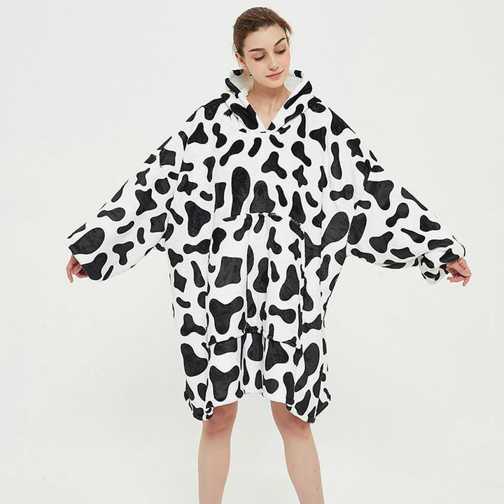 Draagbare dekenhoodie met sherpa voering, oversized fleece pullover