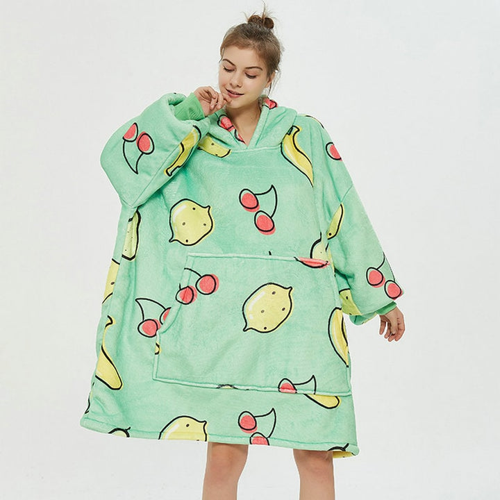 Draagbare dekenhoodie met sherpa voering, oversized fleece pullover