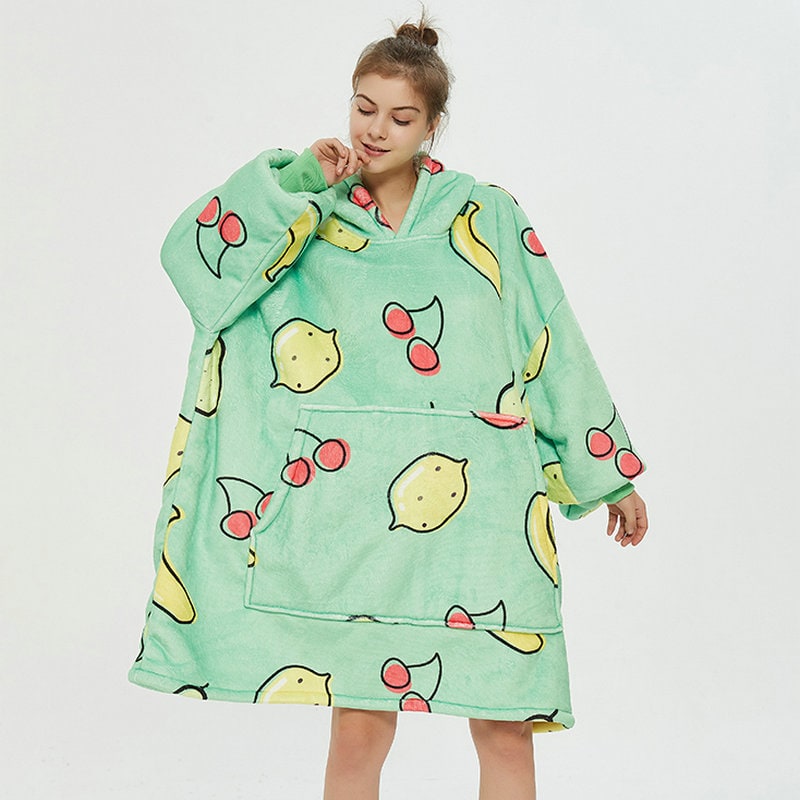 Draagbare dekenhoodie met sherpa voering, oversized fleece pullover
