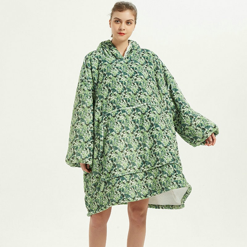 Draagbare dekenhoodie met sherpa voering, oversized fleece pullover