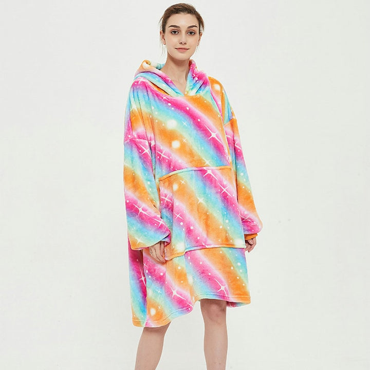 Draagbare dekenhoodie met sherpa voering, oversized fleece pullover