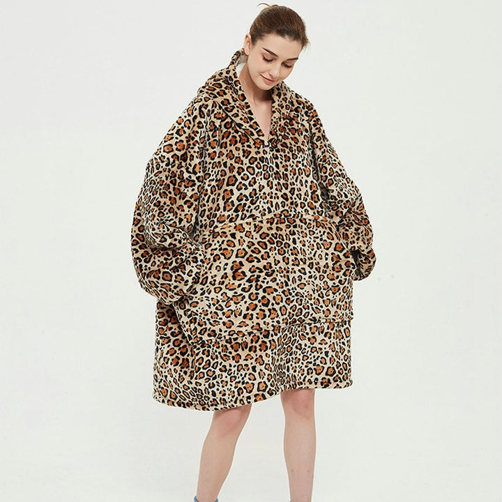 Draagbare dekenhoodie met sherpa voering, oversized fleece pullover