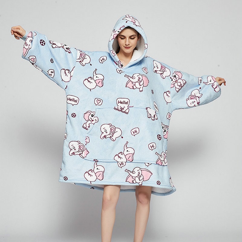 Draagbare dekenhoodie met sherpa voering, oversized fleece pullover