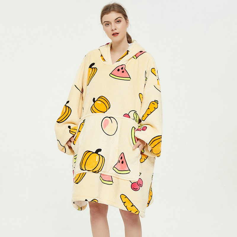 Draagbare dekenhoodie met sherpa voering, oversized fleece pullover