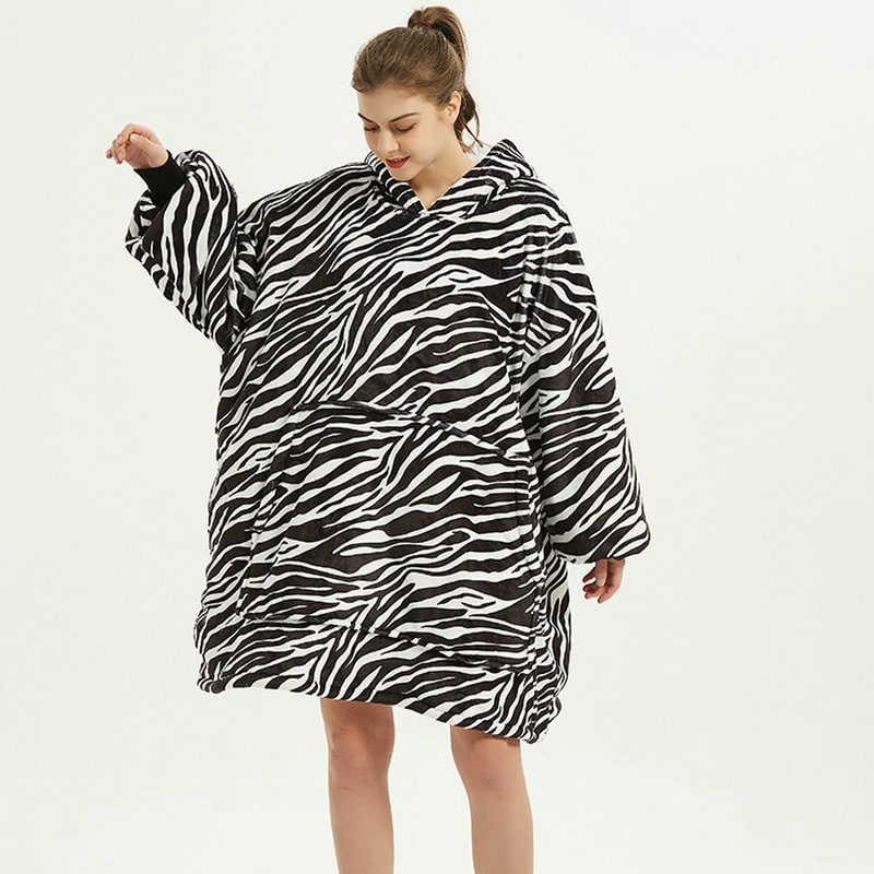 Draagbare dekenhoodie met sherpa voering, oversized fleece pullover