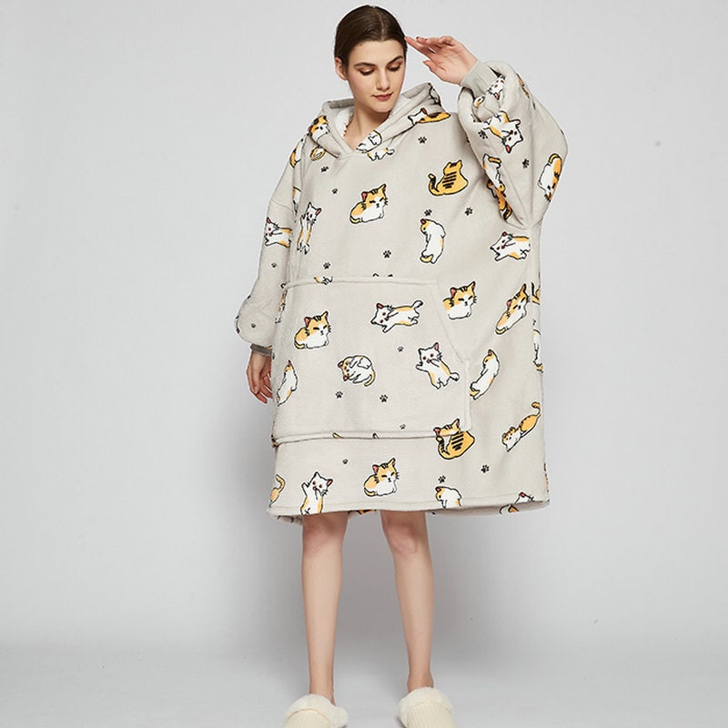 Draagbare dekenhoodie met sherpa voering, oversized fleece pullover