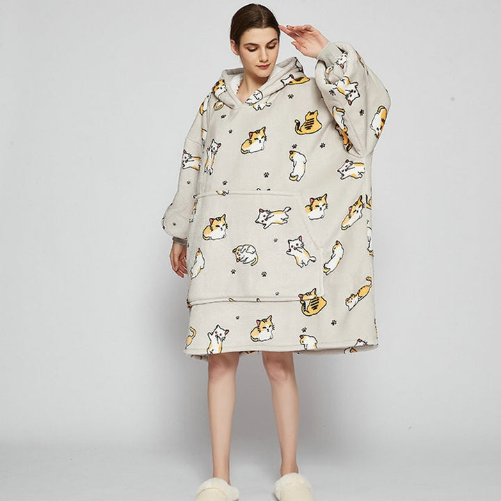 Draagbare dekenhoodie met sherpa voering, oversized fleece pullover