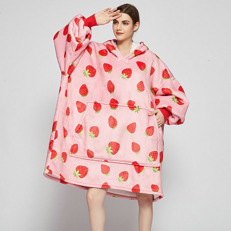Draagbare dekenhoodie met sherpa voering, oversized fleece pullover