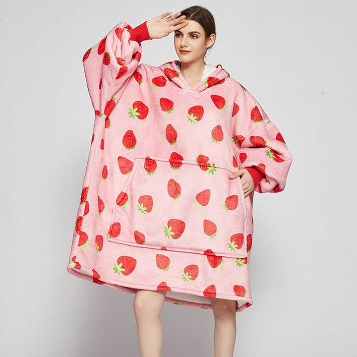 Draagbare dekenhoodie met sherpa voering, oversized fleece pullover