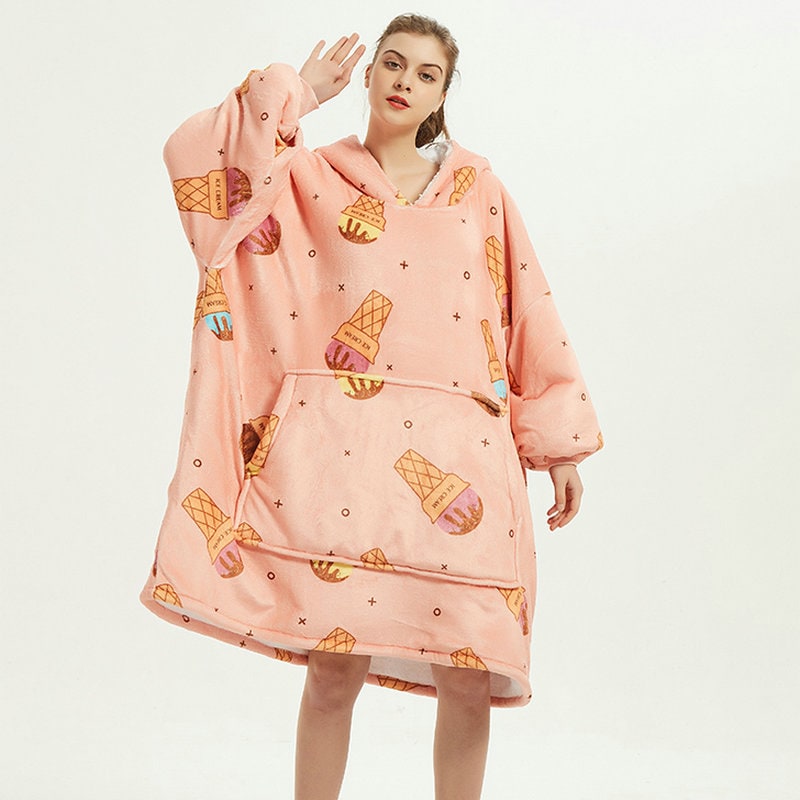 Draagbare dekenhoodie met sherpa voering, oversized fleece pullover